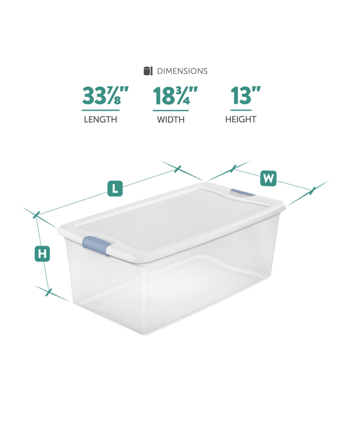 Sterilite 106 Qt Clear Plastic Stackable Storage Bin w/Latch Lid, 4 Pack - White