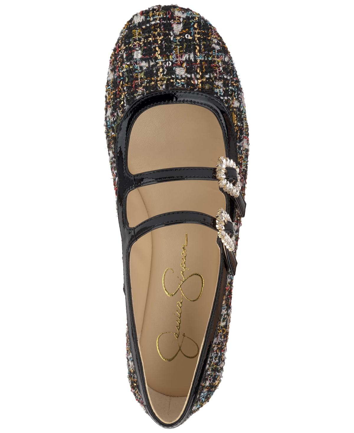 Jessica Simpson Allista Mary Jane Flat In Black Sparkle Tweed Multi