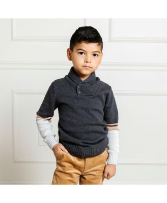 Boys Organic Long Sleeve Striped Shawl Collar Sweater