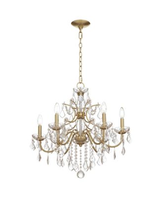 Magrite Gold Hanging Chandelier Lighting 26 1/2" Wide French Clear Crystal Curved Arm 6-Light Fixture Dining Room House Foyer Entryway Kitchen Bedroom Living Room High Ceilings