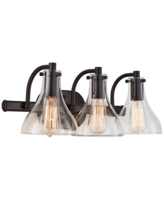 Sorren Industrial Modern Wall Light Black Metal Hardwired 20 1/2" 3-Light Fixture Curving Clear Glass Shade for Bedroom Bedside Bathroom Vanity Living Room Hallway Dining House