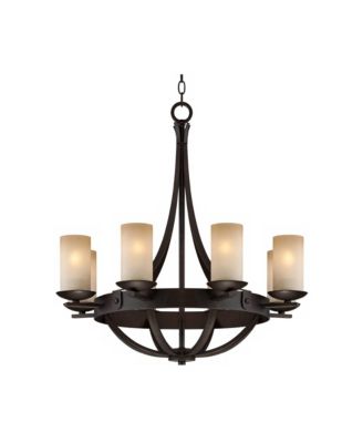 Sperry Industrial Bronze Chandelier 28" Wide Rustic Farmhouse Cylinder Scavo Glass 8-Light Fixture for Dining Room House Foyer Kitchen Island Entryway Bedroom Living Room