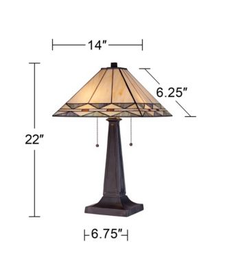 Art Deco Accent Table Lamp 21.5" High Mission Bronze Stained Glass Shade for Living Room Family Bedroom Bedside Office