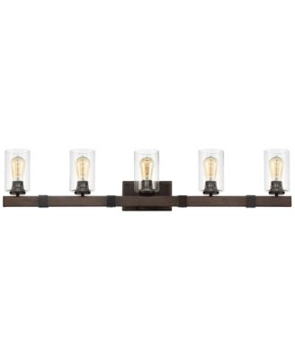 Poetry 44" 5-Light Wall Fixture Rustic Industrial Design, Wood Grain Bronze, Clear Seedy Glass Vanity Light