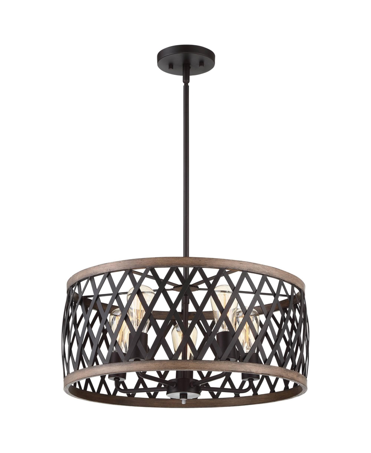 Franklin Iron Works Aruba Woodgrain Bronze Pendant Chandelier Lighting Wide Modern Industrial Drum 5-Light Fixture for Dining Room Living House Ho