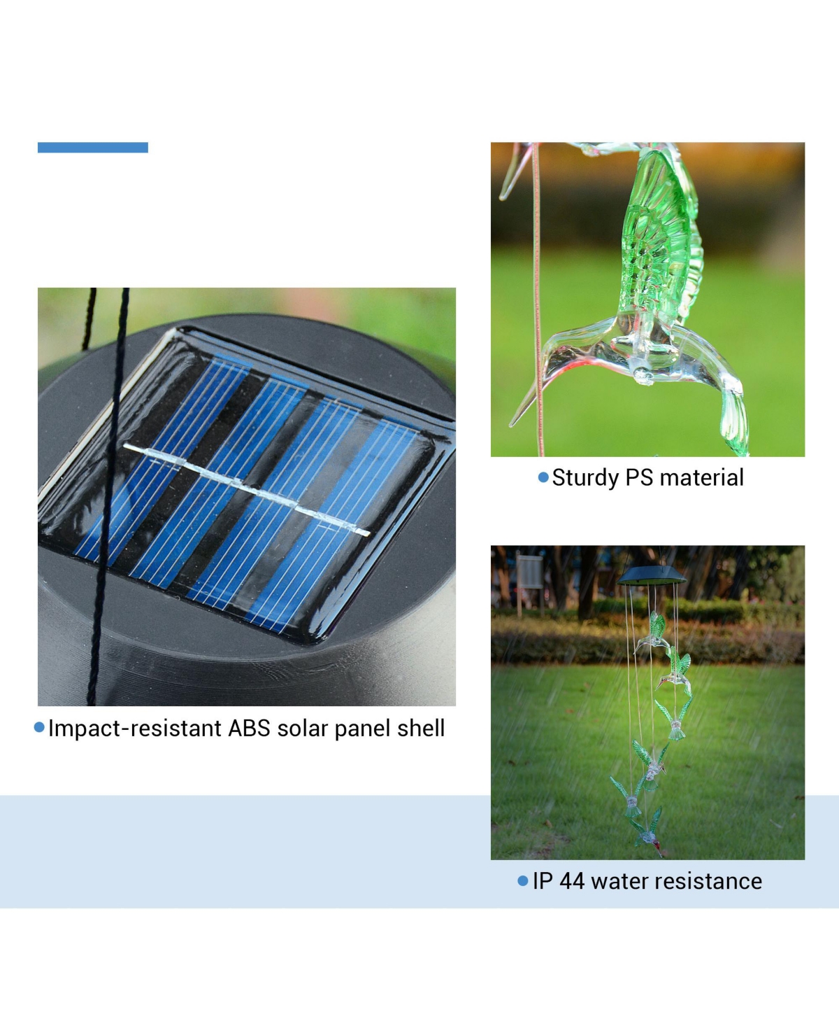 Yescom Hummingbird Solar Led Light Wind Chimes Home Garden Xmas Gift Decor Lamp Us