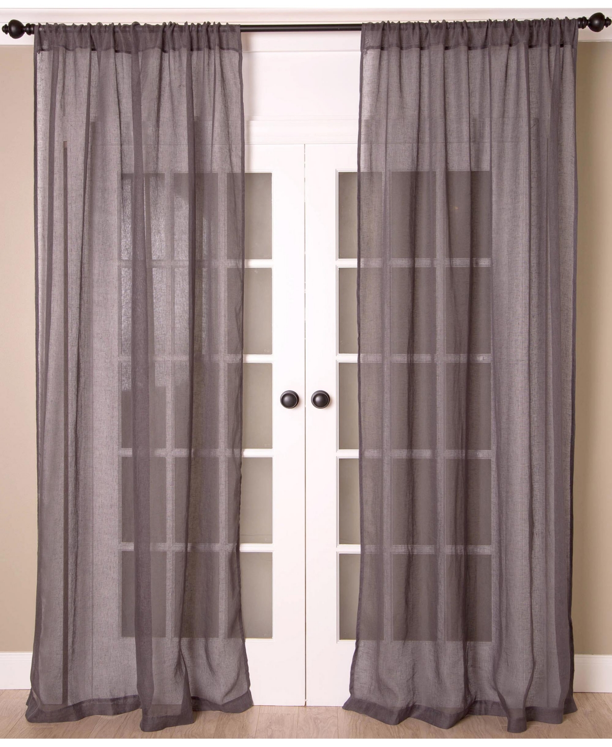 Superior Linen Sheer - Solid Linen Curtain Panel with Rod Pocket - Asphalt grey