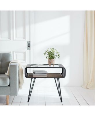 Iron Side Table With Rattan Accent 23.5"H