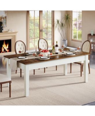 Dining Table for 4-6 People, 62-Inch Rectangular Kitchen Table with Solid Wood Legs, Modern Farmhouse Dinner Table for Dining Room, Kitchen, Living Room, Rustic Brown & White