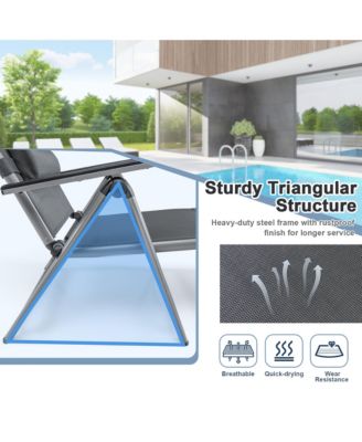 2PCS Patio Lounge Chair Rustproof Aluminum Folding Chaise w/ Adjustable Backrest & Footrest