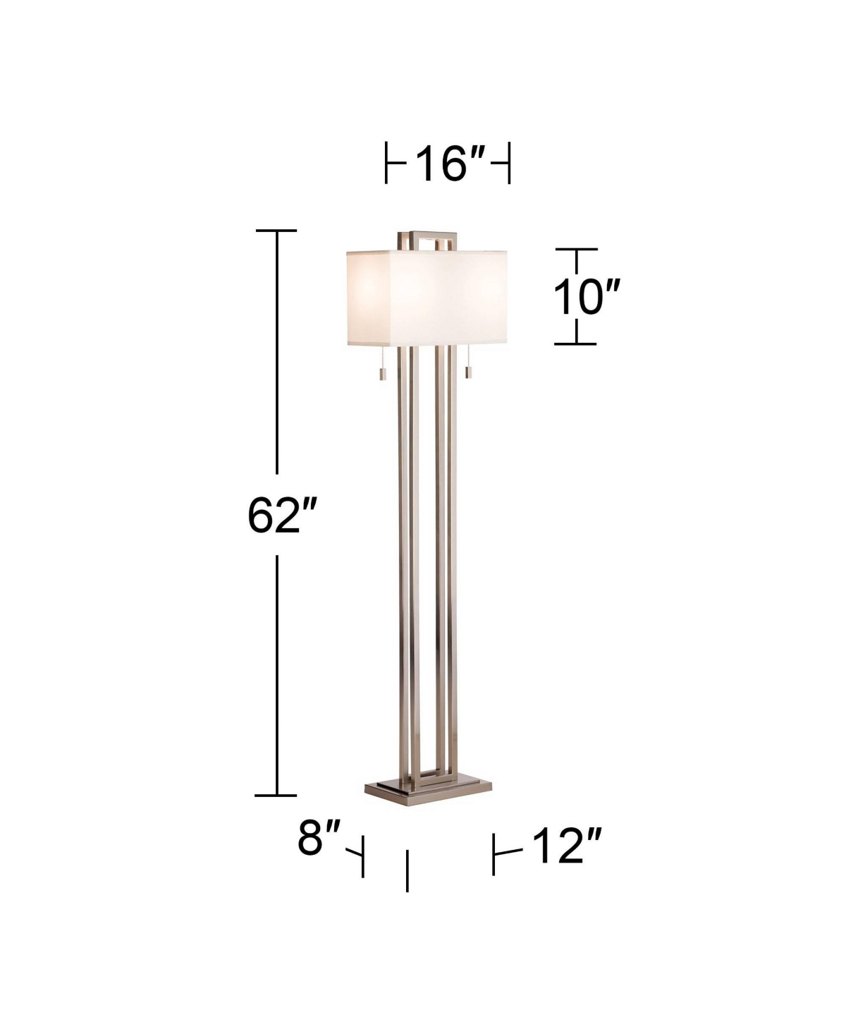 Possini Euro Design Modern Standing Floor Lamp Double Tier Tall Brushed NickelOpenwork Rectangular Off White Fabric Shade Decor for Living