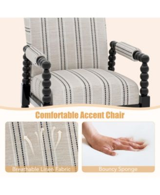 Upholstered Accent Chair with Rubber Wood Frame for Living Room-Beige