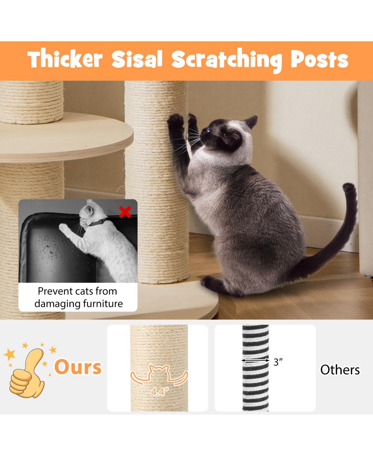 Slickblue 5-level Wooden Cat Tree with Padded Perch Non-woven Hammock-Grey - Natural and Grey