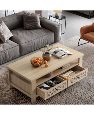3-tier Coffee Table with 2 Drawers and 5 Support Legs