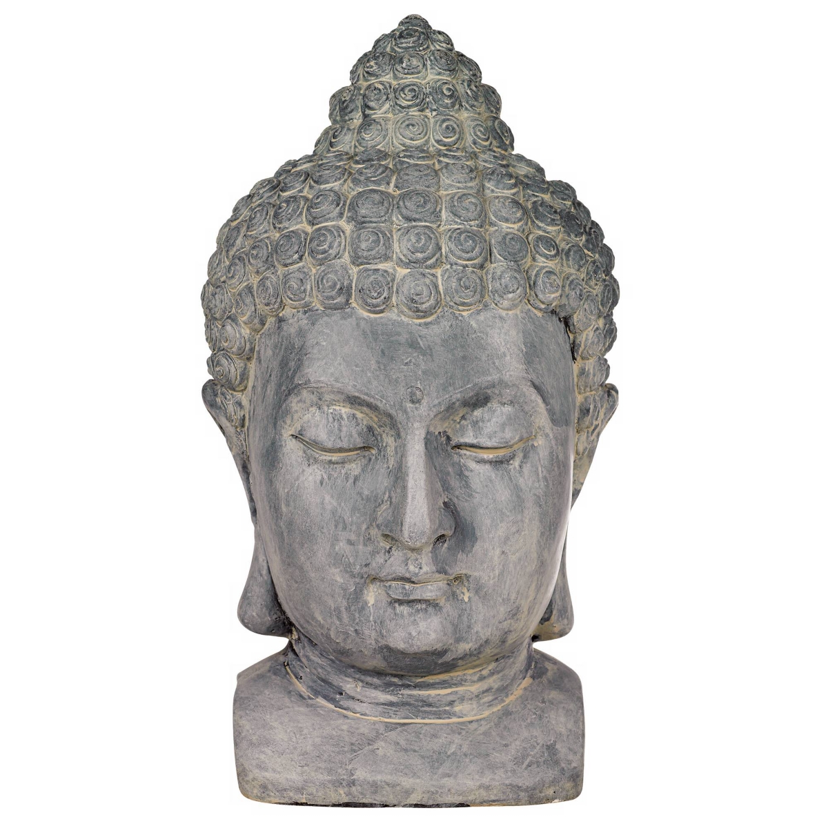 Meditating Buddha Head Statue Sculpture Zen Asian Japanese Garden Decor Outdoor Front Porch Patio Yard Outside Home Balcony Gray Weath