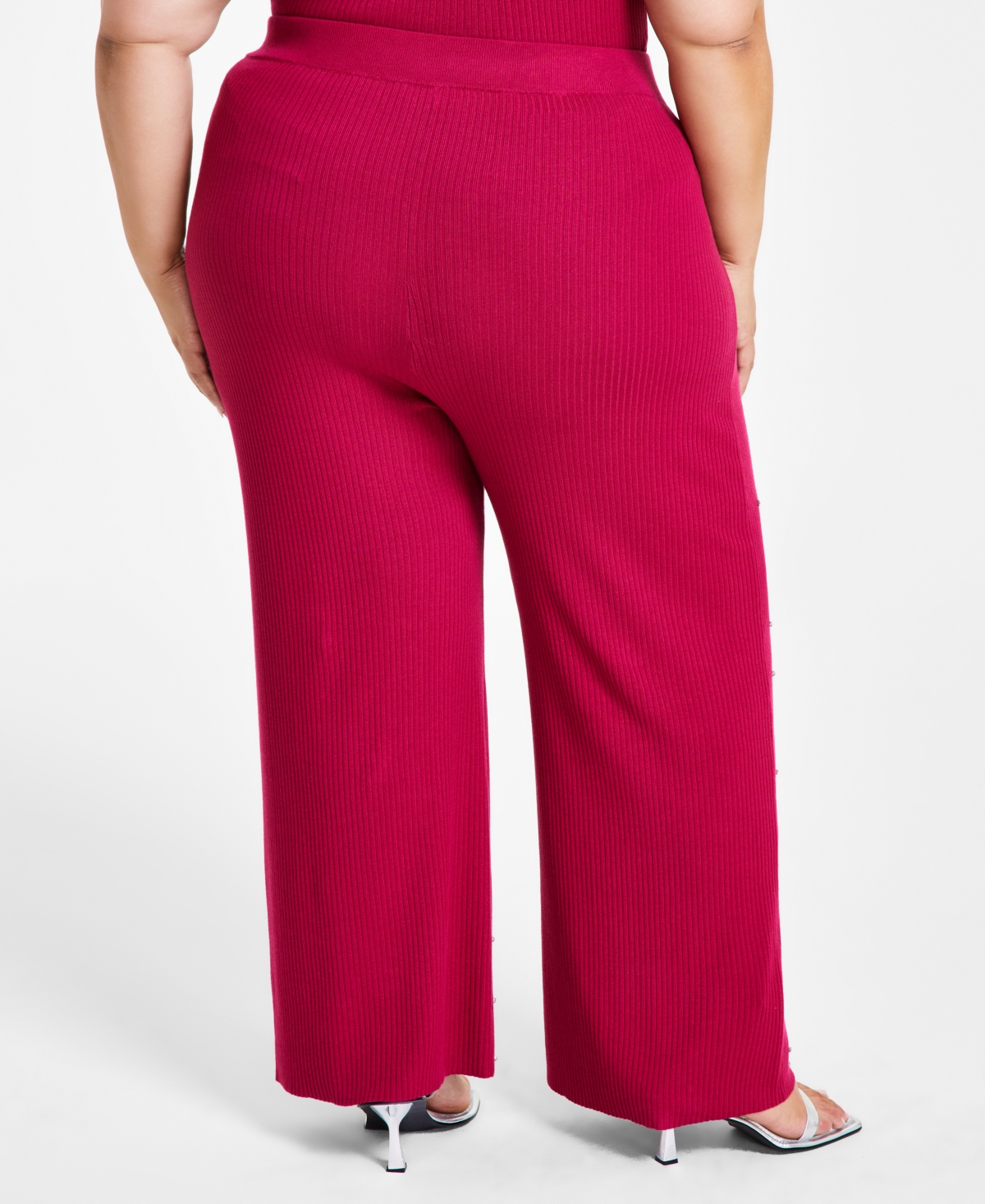 Nina Parker Trendy Plus Size Embellished Rib-Knit Pants