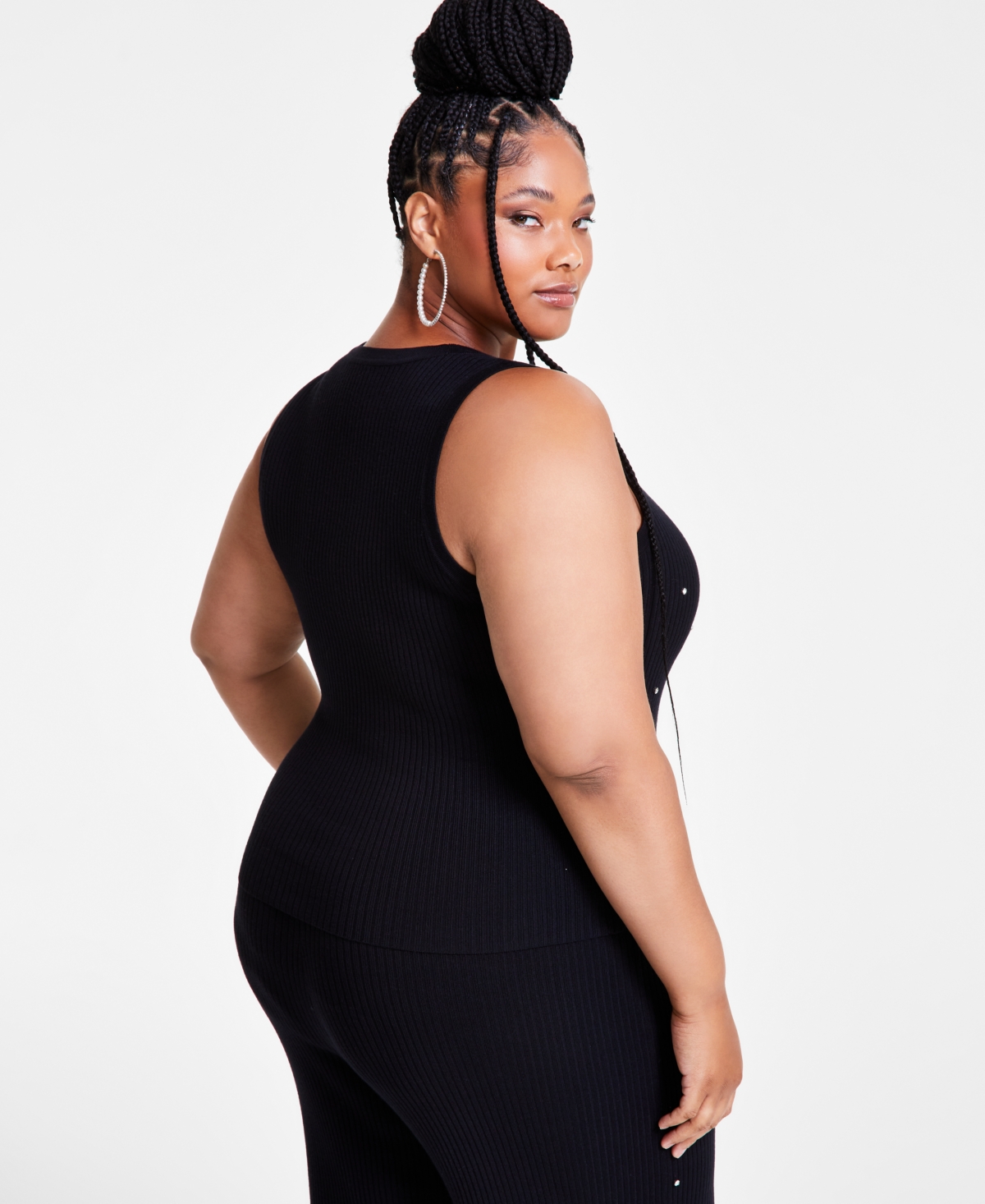 Nina Parker Trendy Plus Size Embellished Rib-Knit Tank