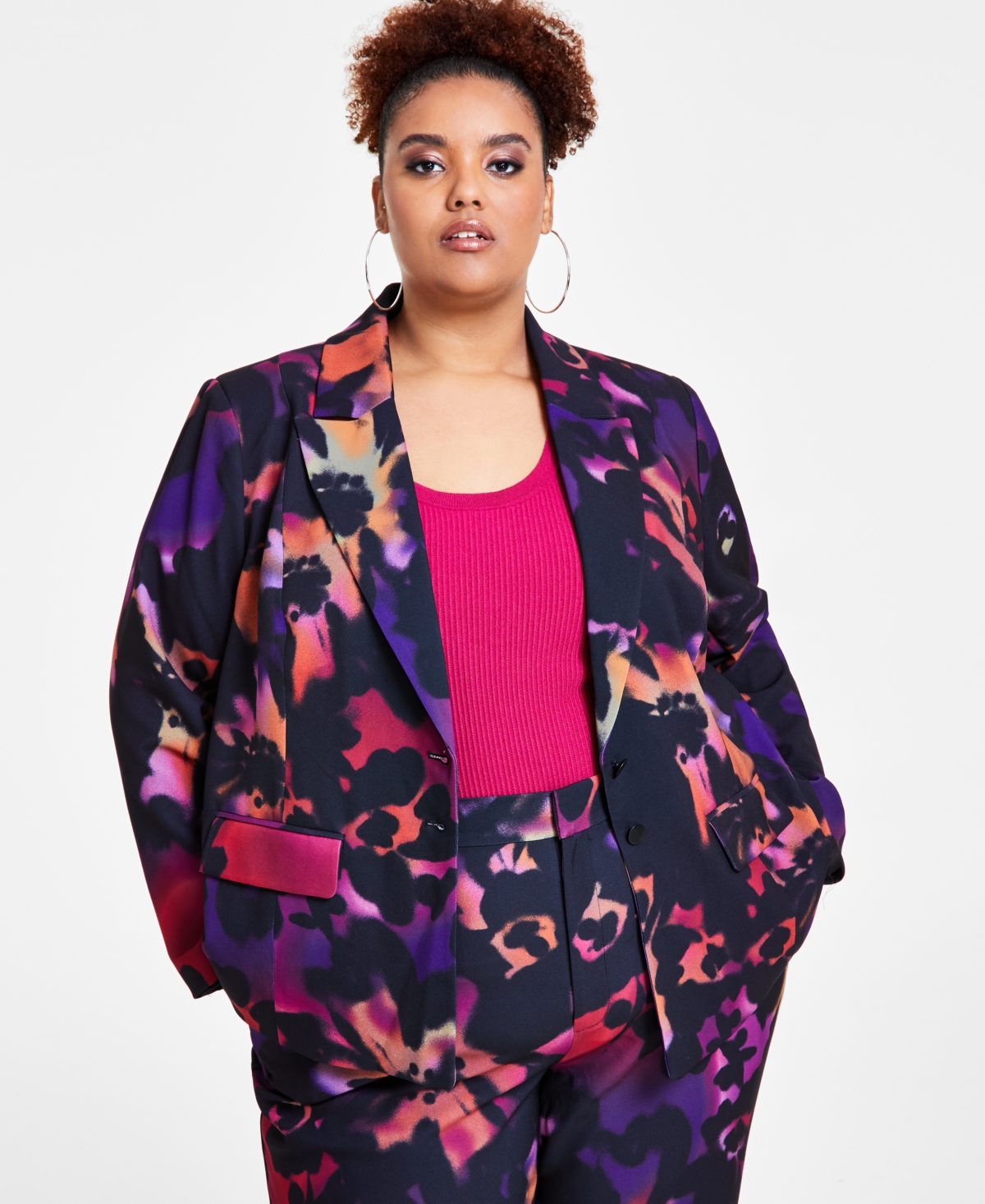NINA PARKER TRENDY PLUS SIZE PRINTED BLAZER 