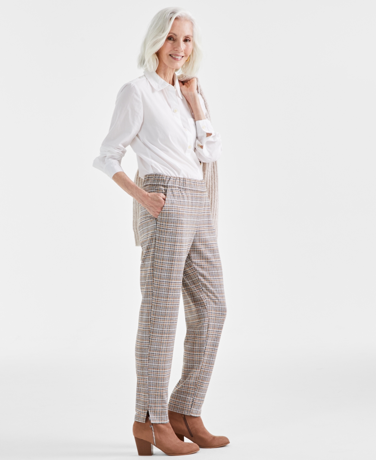 Style & Co Women's Plaid Pull-On Straight Pants, Created for Macy's