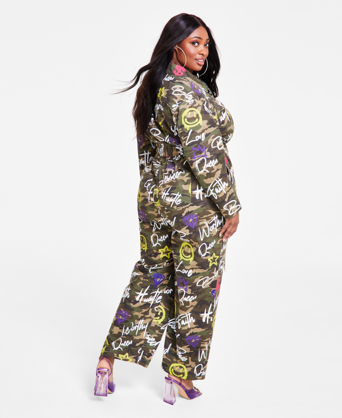 Nina Parker Trendy Plus Size Cotton Twill Camouflage Jumpsuit