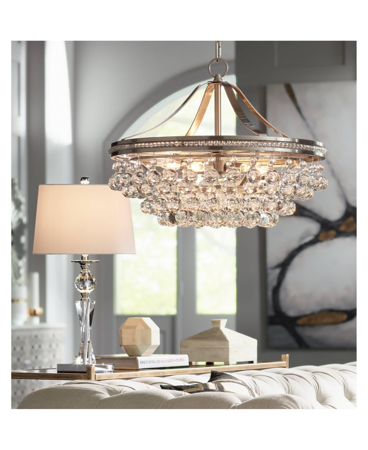 Vienna Full Spectrum Julian Traditional Table Lamp High Clear Twisted Crystal Glass Column White Tapered Drum Shade Decor for Bedroom Living Room
