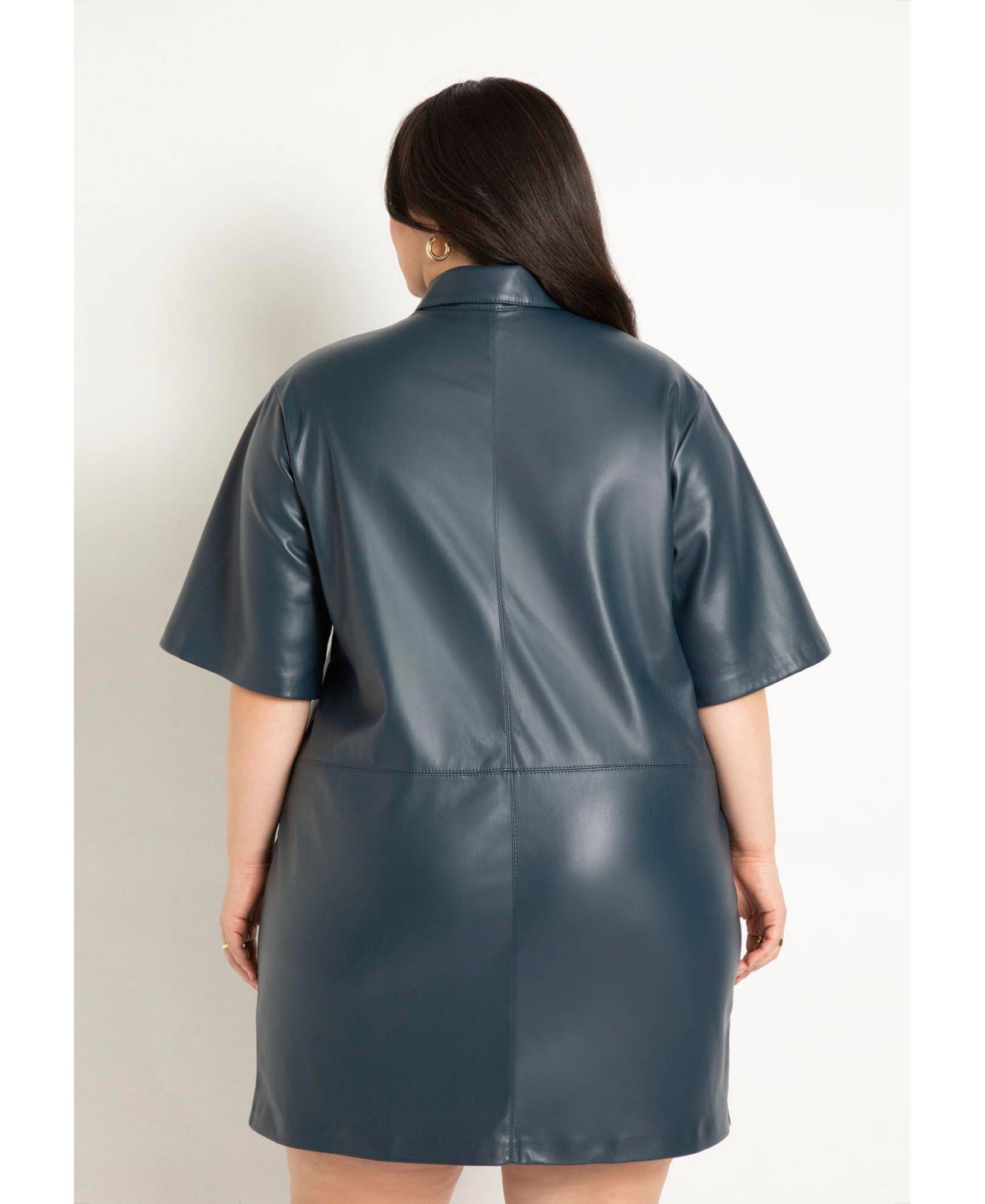 Eloquii Plus Size Boxy Faux Leather Shirt Dress