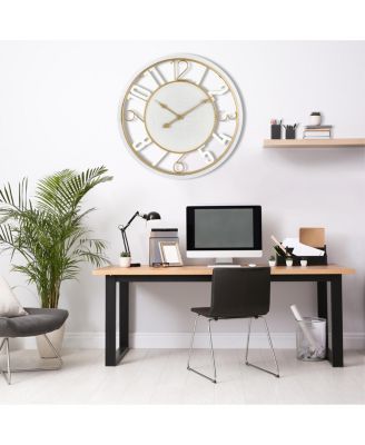 24" Modern Wooden Wall Clock - Sleek Design, Analog Display - Complements Various Styles (White)