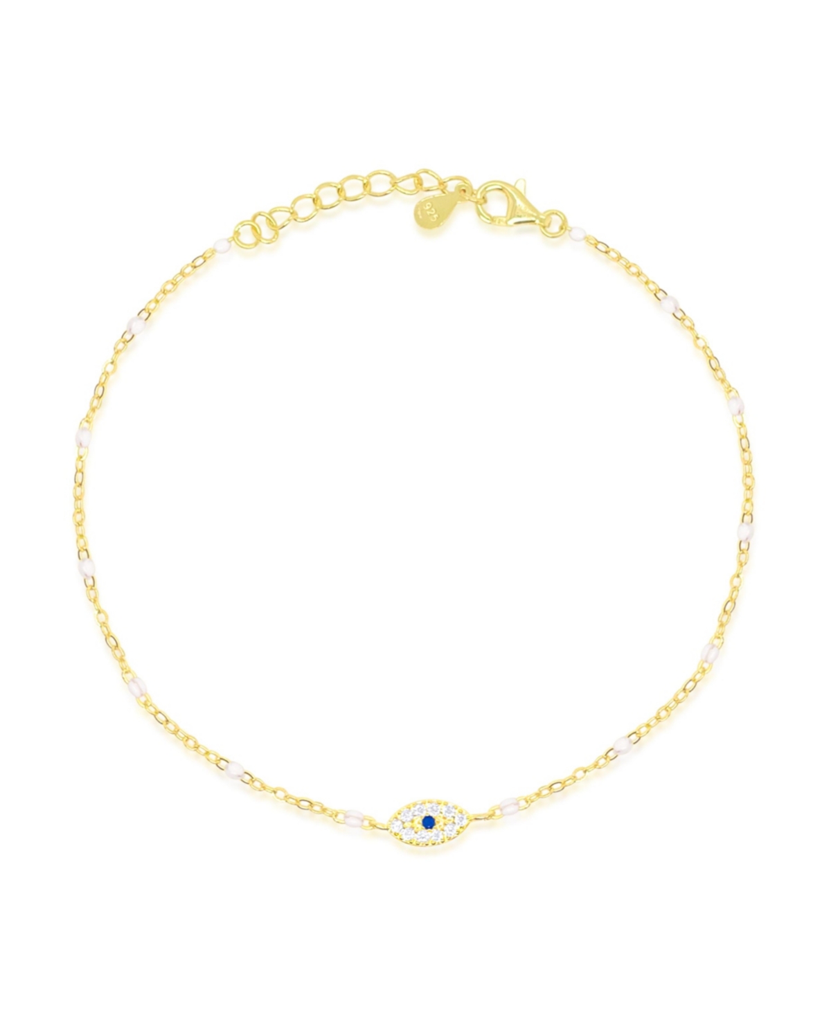 Yellow Gold Tone Cz and Created Pearl Evil Eye Bracelet - Yellow