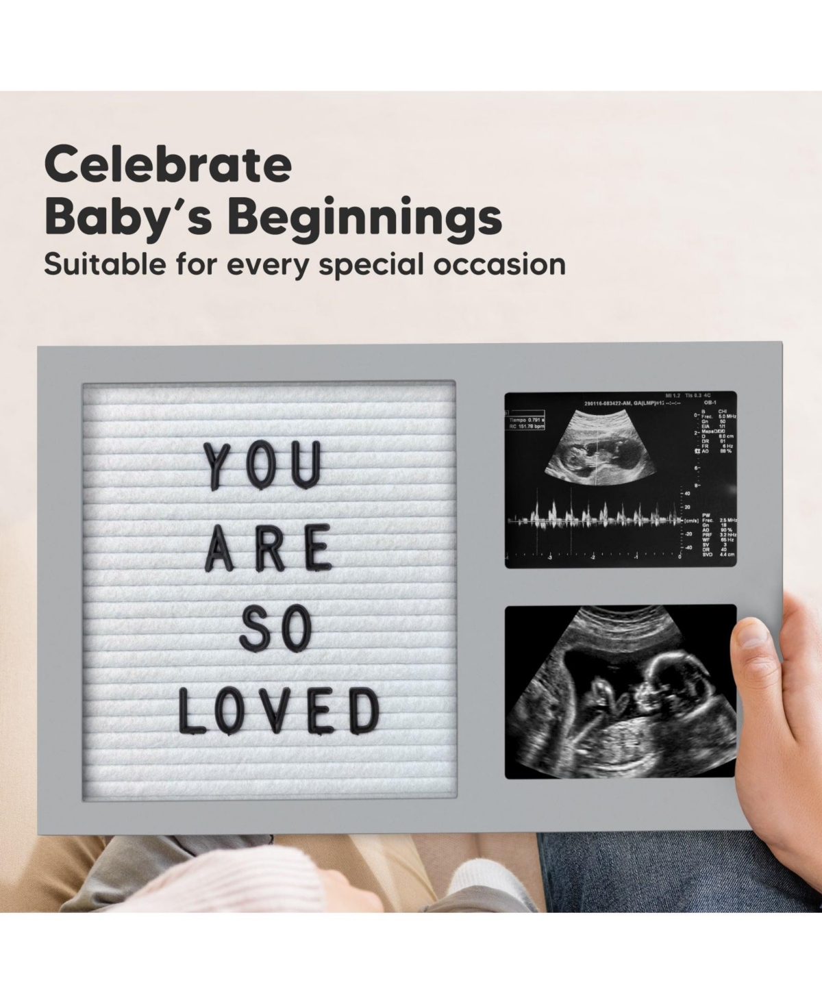 KeaBabies Heartfelt Baby Picture Frame Keepsake with Letterboard, 12x8 Ultrasound Picture Frames, Baby Gifts for Newborn
