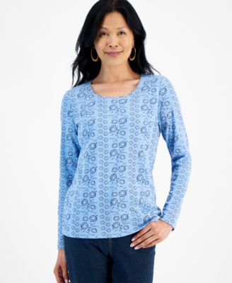 Style & Co - Petite Floral Vine Scoop-Neck Long-Sleeve T-Shirt