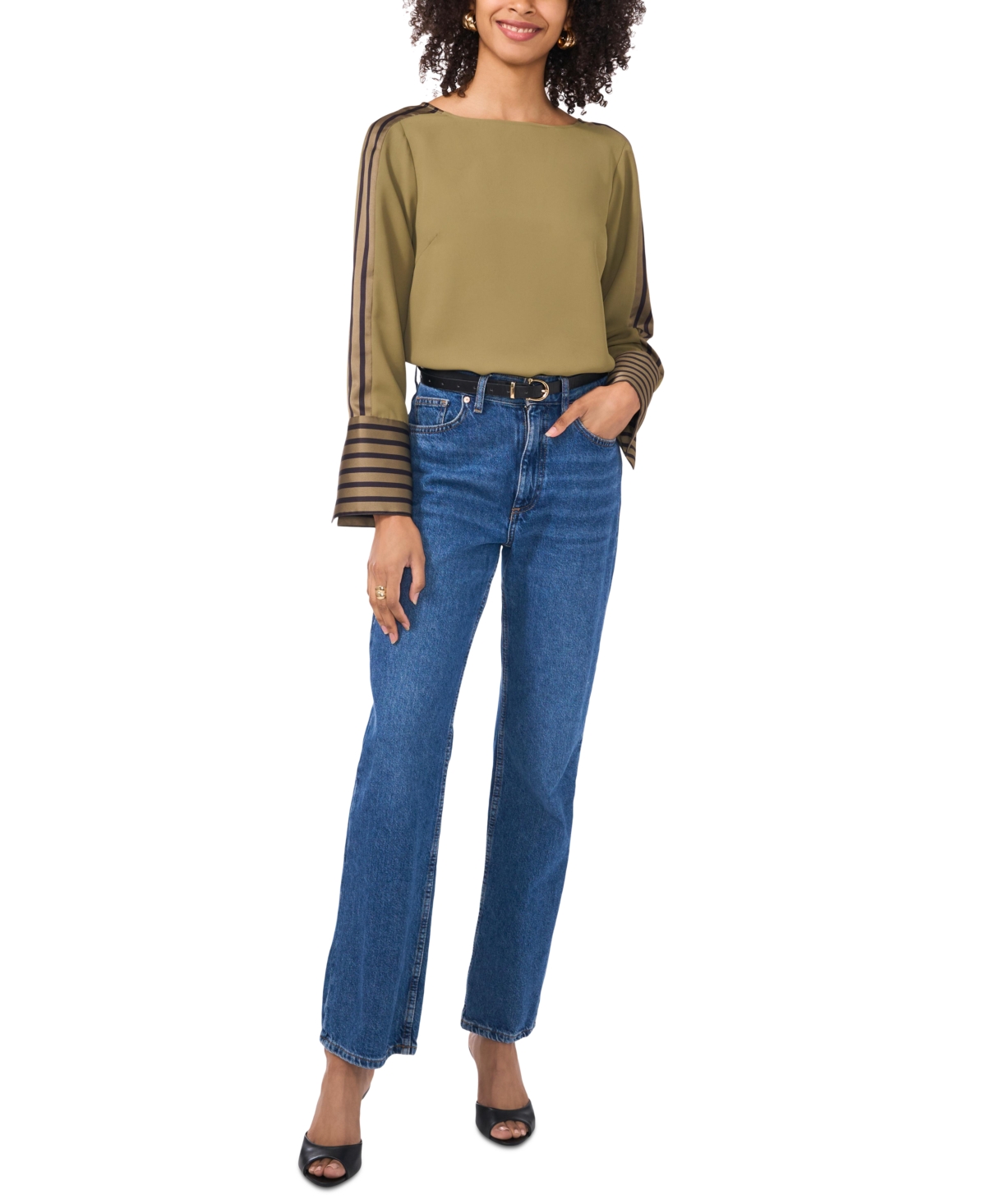 Vince Camuto Women's Contrast-Trim Long-Sleeve Top