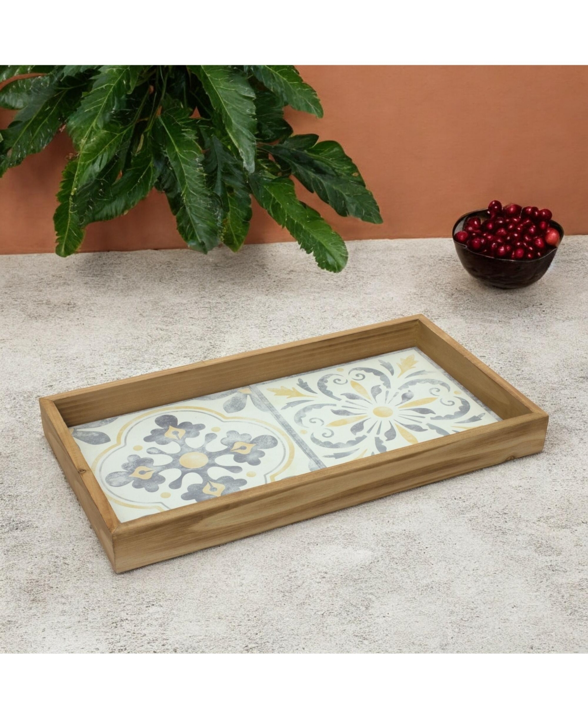 Slickblue Wood Tray With Vintage Tile Design 17