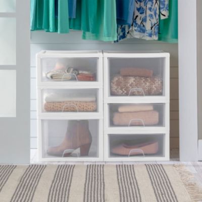 27 Quart Stacking Storage Drawer, Stackable Plastic Bin Drawer, 4 Pack