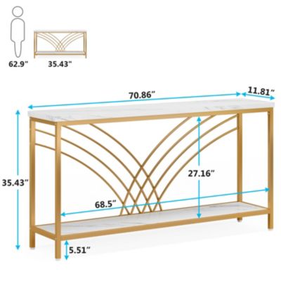 70.9 inch Extra Long Console Table, Faux Marble Entryway Table with 2 Tier Storage Shelf, Narrow Sofa Table Behind Couch, Modern Hallway Accent Table for Living Room