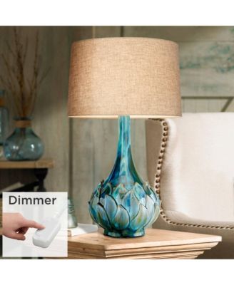 Kenya Modern Table Lamp 29 1/2" Tall Blue Green Ceramic with Dimmer Beige Shade for Bedroom Living Room Bedside Nightstand Office