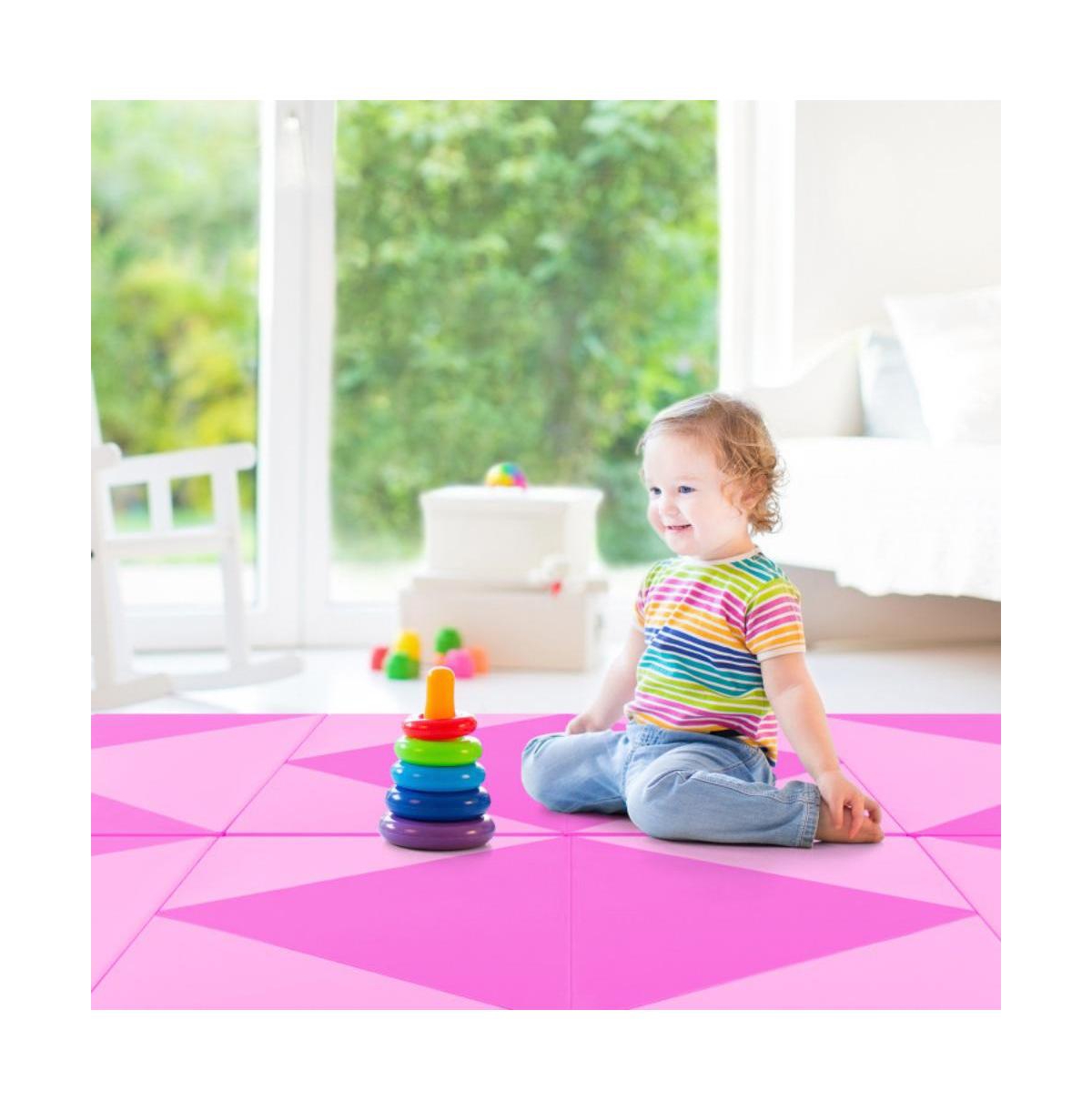 Slickblue 8 Feet Pu Leather Folding Gymnastics Mat with Hook and Loop Fasteners