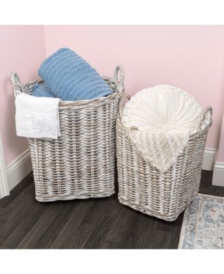 Arbour Rustic Hand-Woven Rattan Nesting Baskets with Wheels and Handles Set of 2