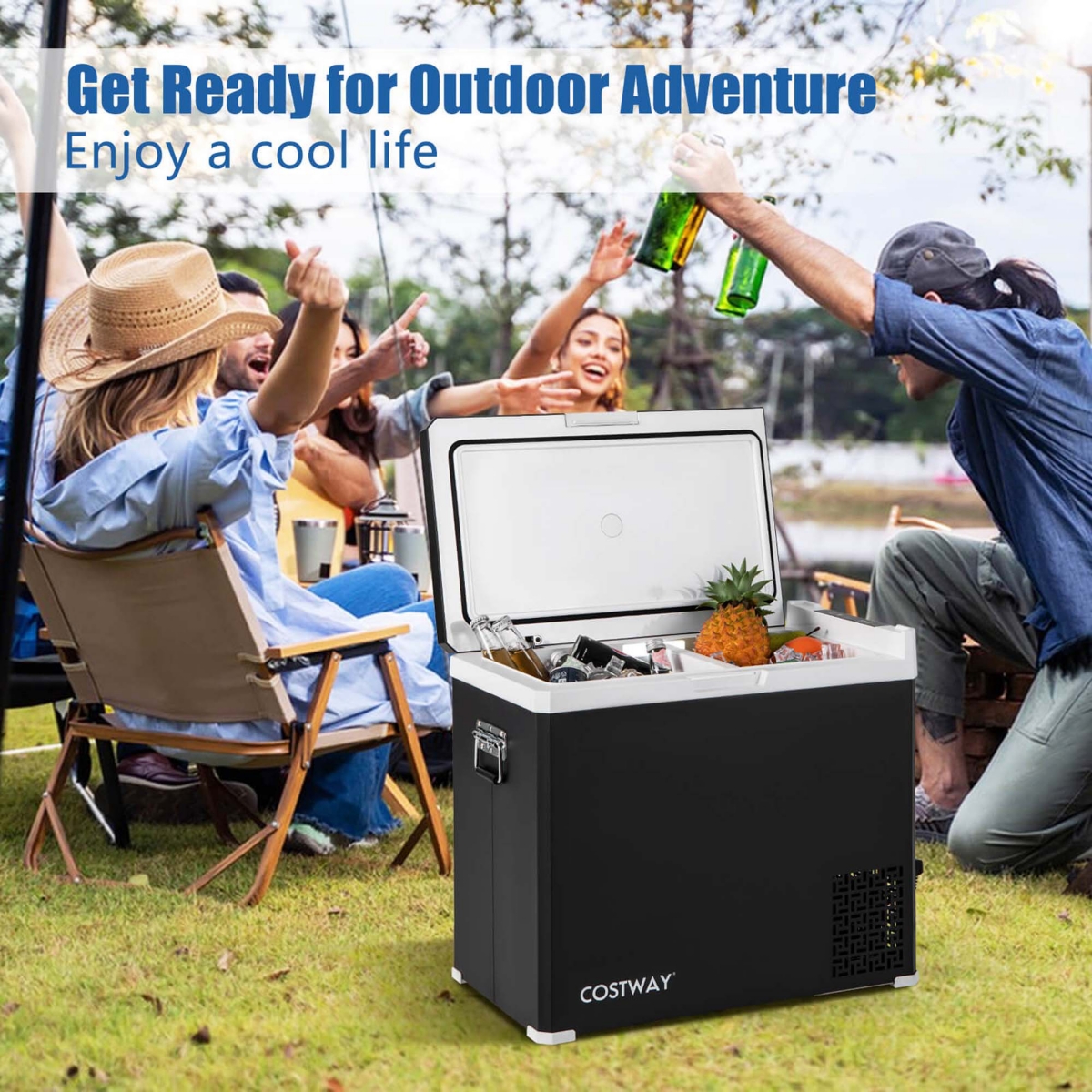 Costway 12 Volt Car Refrigerator 53QT Portable Car Fridge with -4 68 for RVs Adjustable Range- Black