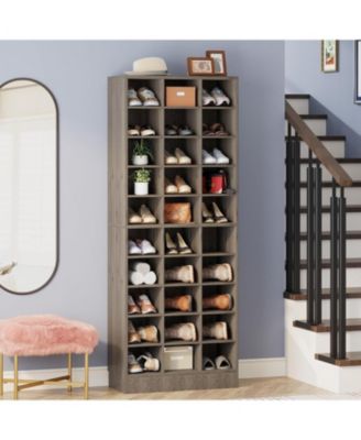 10-Tier Shoe Storage Cabinet, Gray Wooden Shoe Rack with 30 Cubbies, Freestanding Tall Entryway Shoe Organizer