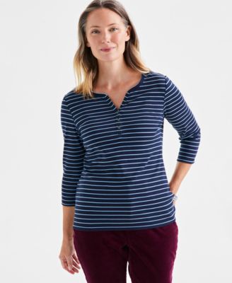 Style & Co - Women's Striped Henley Tee, Created for Macy's