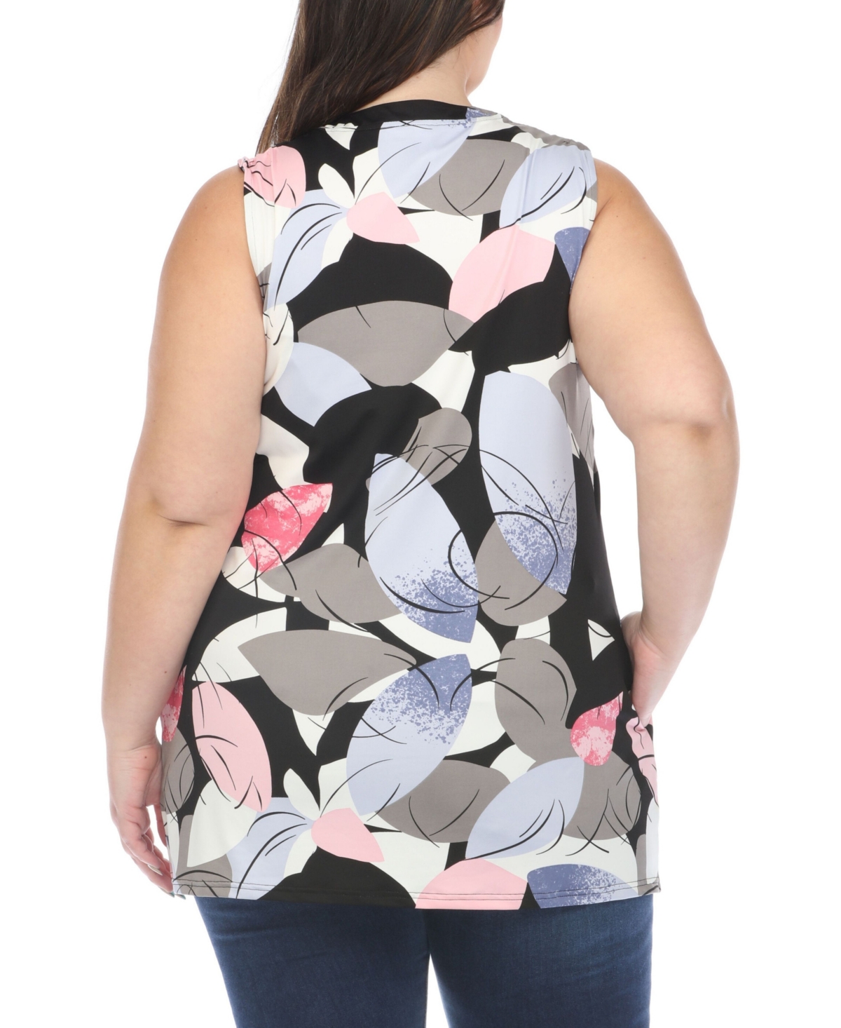 WHITE MARK PLUS SIZE PLEATED FRONT SLEEVELESS TUNIC TOP 