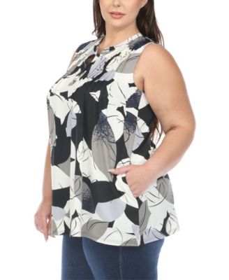 Plus Size Pleated Front Sleeveless Tunic Top