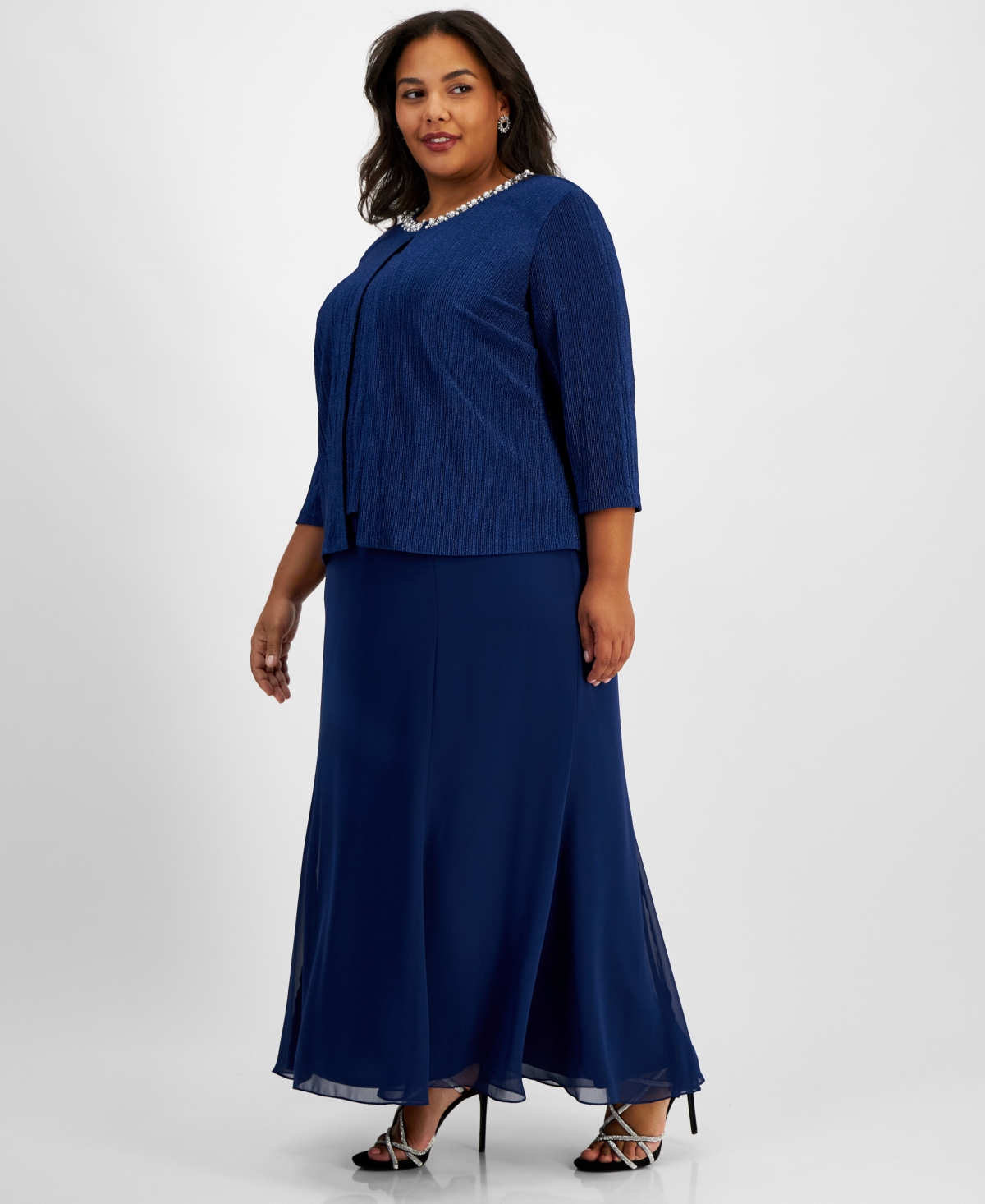 Alex Evenings Plus Size Embellished-Neck Jacket Dress