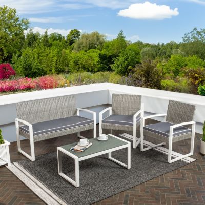 Wilder 4-Piece Modern Coastal Faux Wicker Conversation Outdoor Patio Set