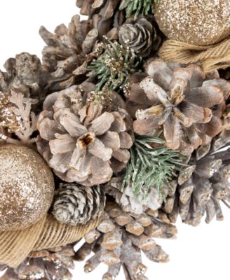 Glittered Pine and Burlap Bows Artificial Wreath