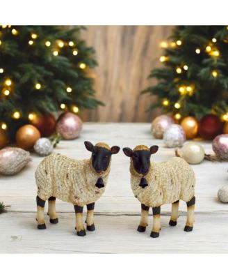 Rustic Standing Sheep Figurine With Bell Accent - Set of 2