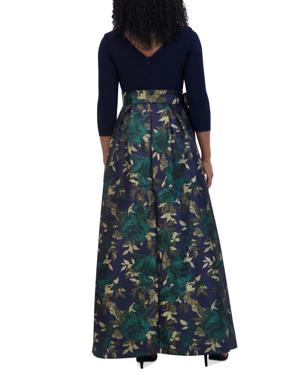 Jessica Howard Petite Floral-Skirt Tie-Waist Evening Gown