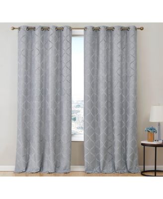 Versailles Lattice Flocked 100% Complete Blackout Thermal Insulated Window Curtain Grommet Panels, Energy Savings & Soundproof, For Living Room & Bedroom - Set of 2