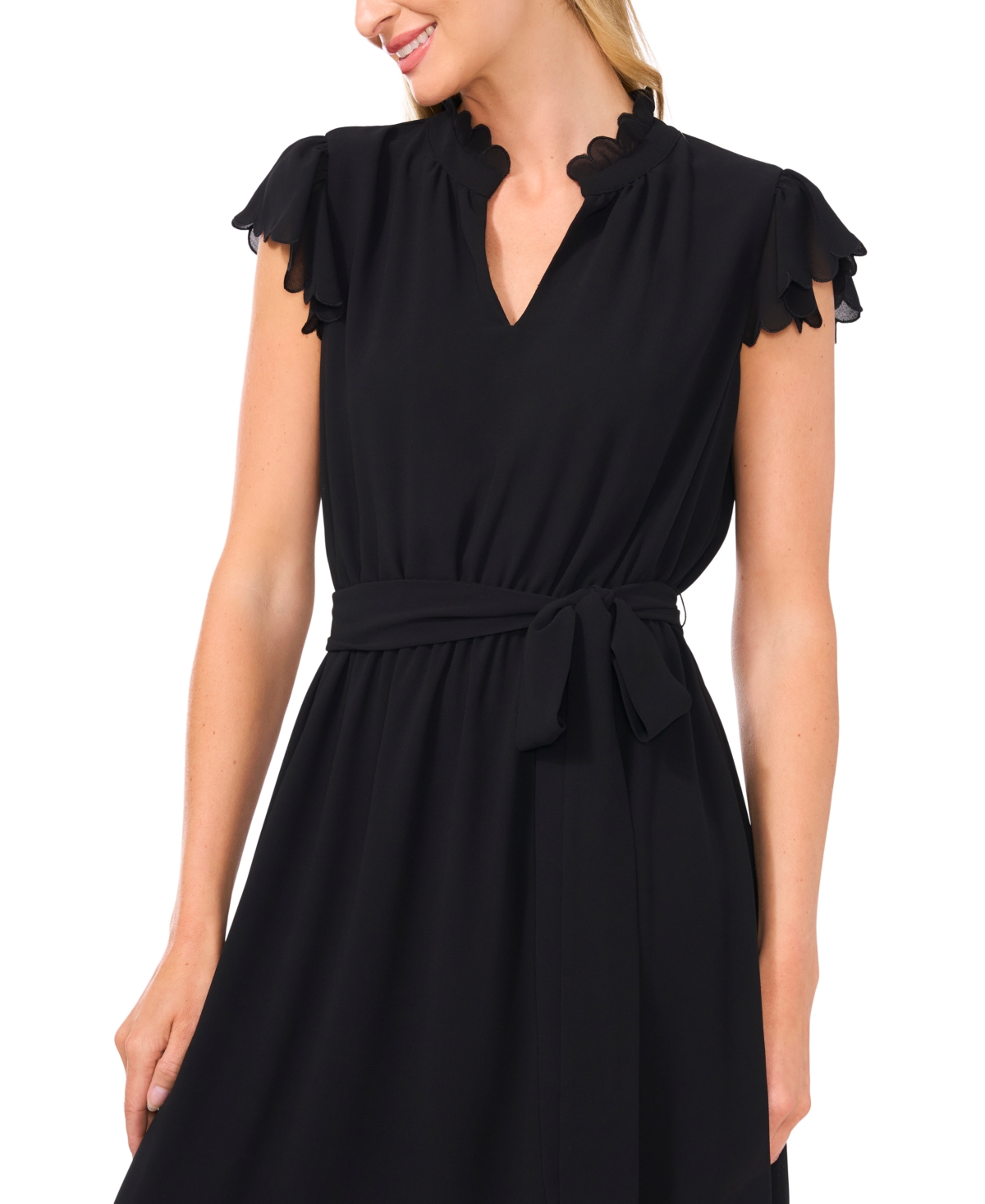 CeCe Women's Scallop-Ruffle Tie-Waist Midi Dress