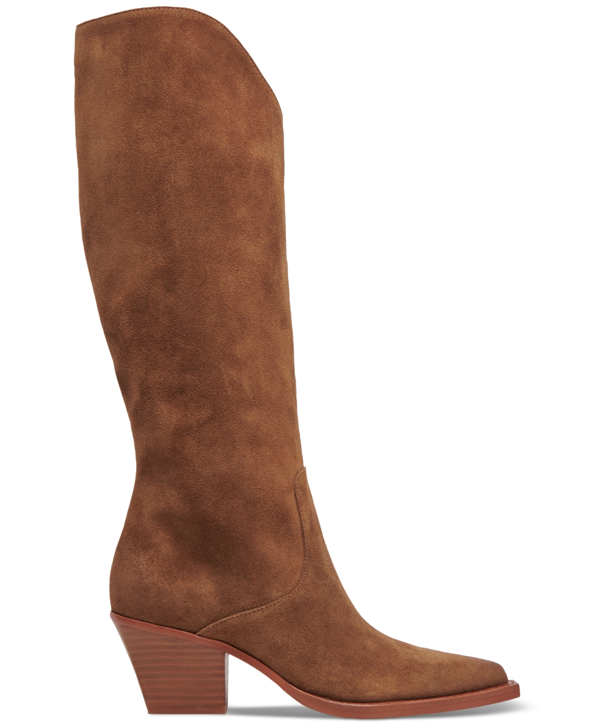 Dolce Vita Raj Wide Calf Onyx Suede Leather Pointed-toe Knee-high Boots In Onyx Suede